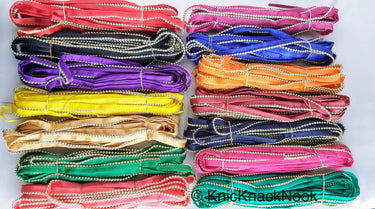 Satin Lace Trim Ribbon With Silver Gold Bead Piping, 13 Variations, Approx. 11 mm wide